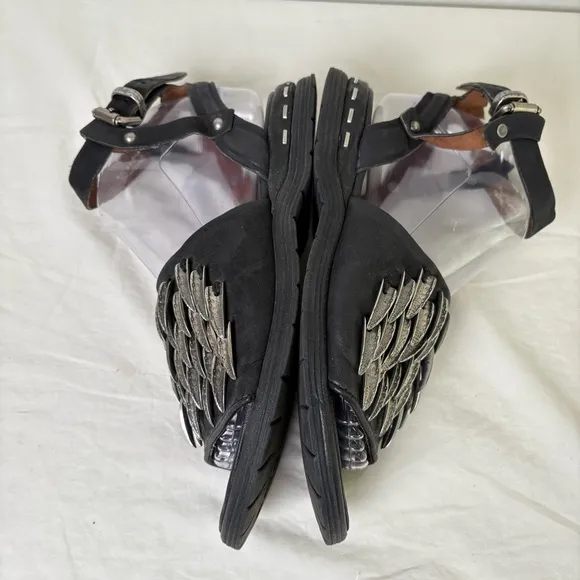 A.S. 98 Chunky Leather Sandals Metal Pewter Embellishments size EU 37 US 6.5/7