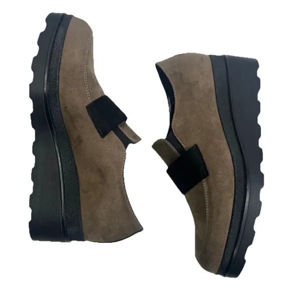 ATELIERS Womens Brown Suede Platform Lug Loafers Shoes 7- 7.5 US 38 EU