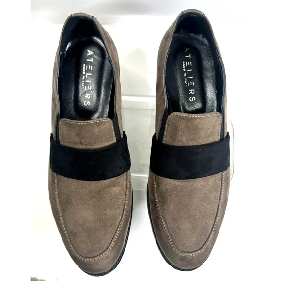 ATELIERS Womens Brown Suede Platform Lug Loafers Shoes 7- 7.5 US 38 EU
