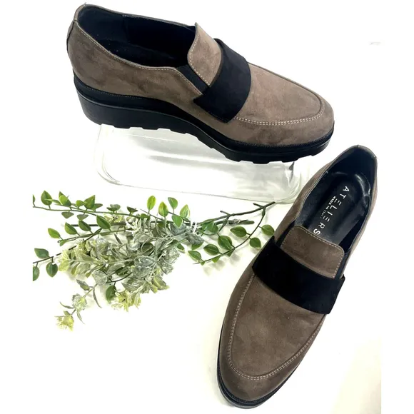 ATELIERS Womens Brown Suede Platform Lug Loafers Shoes 7- 7.5 US 38 EU