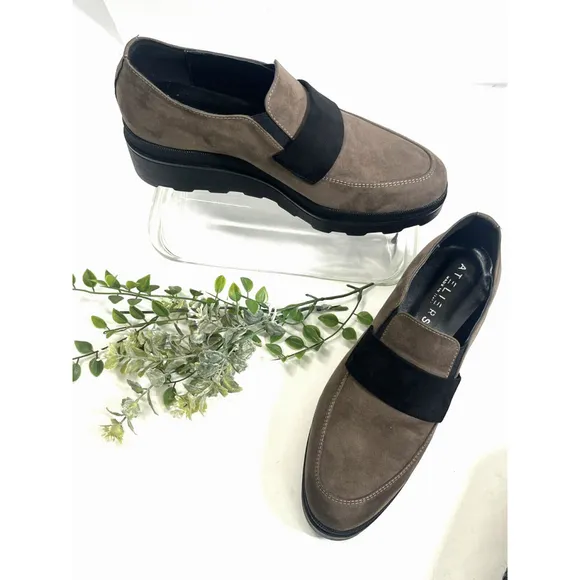 ATELIERS Womens Brown Suede Platform Lug Loafers Shoes 7- 7.5 US 38 EU