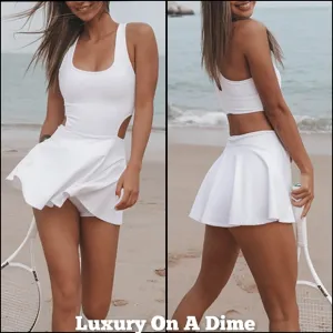 Athletic Shortie Dress Full Coverage Shorts Bottom One-piece Unitard Cutout Back