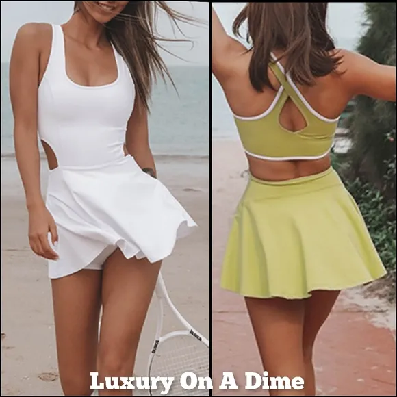 Athletic Shortie Dress Full Coverage Shorts Bottom One-piece Unitard Cutout Back