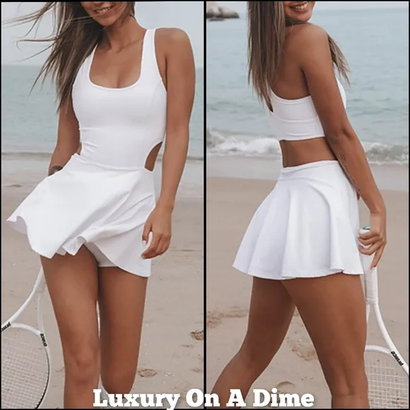 Athletic Shortie Dress Full Coverage Shorts Bottom One-piece Unitard Cutout Back