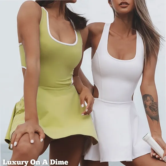 Athletic Shortie Dress Full Coverage Shorts Bottom One-piece Unitard Cutout Back
