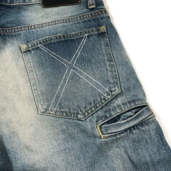 AW09 Original Fake KAWS Blue Denim Jeans Pants Size 2 US 30 Streetwear B32