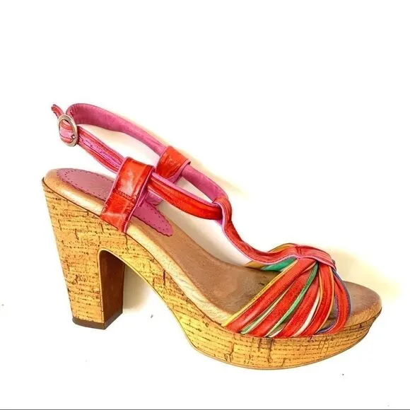 Azura Spain Rainbow Leatger Chunky Heeled Sandals