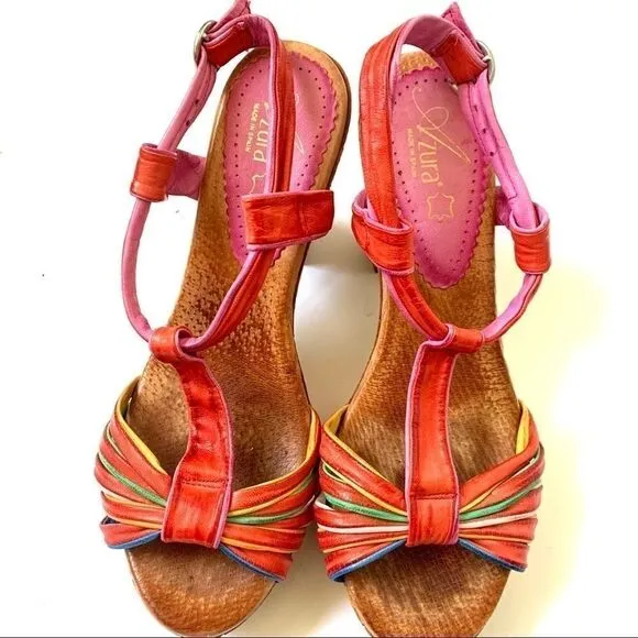 Azura Spain Rainbow Leatger Chunky Heeled Sandals