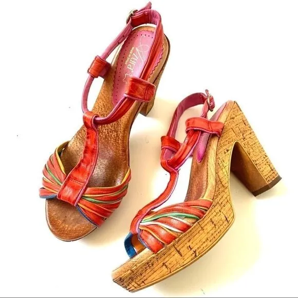 Azura Spain Rainbow Leatger Chunky Heeled Sandals