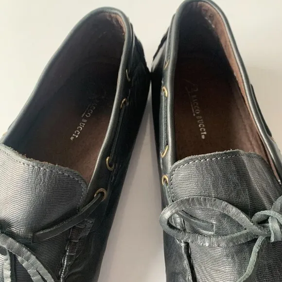 BACCO BUCCI Muse Black Leather Bow Loafers Driver Shoes Men's Sz 11 Made‎ ITALY