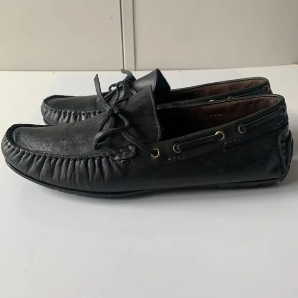 BACCO BUCCI Muse Black Leather Bow Loafers Driver Shoes Men's Sz 11 Made‎ ITALY