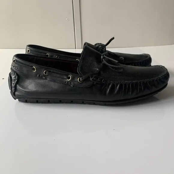 BACCO BUCCI Muse Black Leather Bow Loafers Driver Shoes Men's Sz 11 Made‎ ITALY