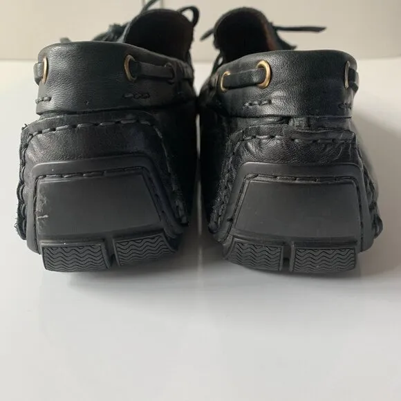 BACCO BUCCI Muse Black Leather Bow Loafers Driver Shoes Men's Sz 11 Made‎ ITALY