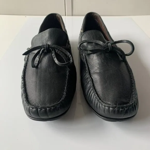 BACCO BUCCI Muse Black Leather Bow Loafers Driver Shoes Men's Sz 11 Made‎ ITALY