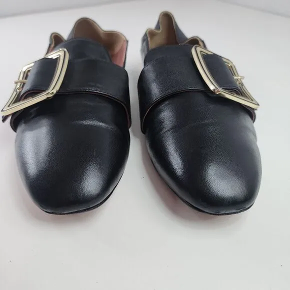 Bally Janelle Loafers US 6 Women's Black Leather Gold Buckle Shoes Italy