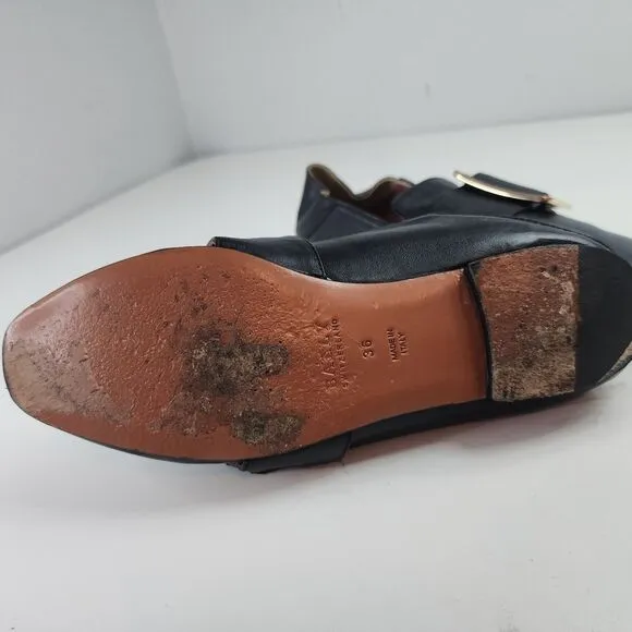 Bally Janelle Loafers US 6 Women's Black Leather Gold Buckle Shoes Italy