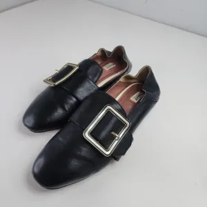 Bally Janelle Loafers US 6 Women's Black Leather Gold Buckle Shoes Italy