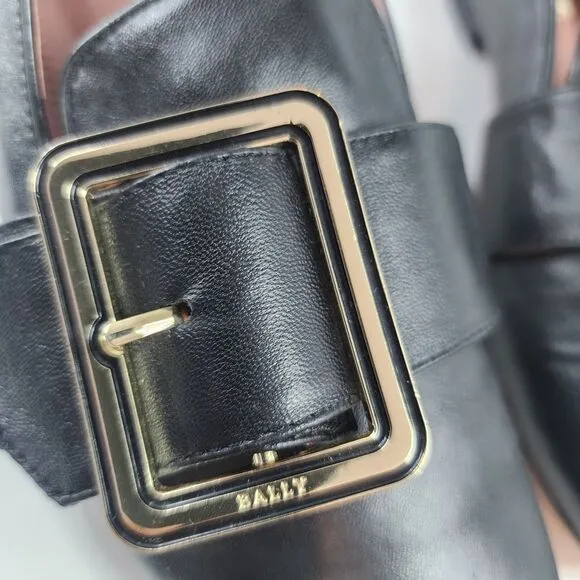 Bally Janelle Loafers US 6 Women's Black Leather Gold Buckle Shoes Italy