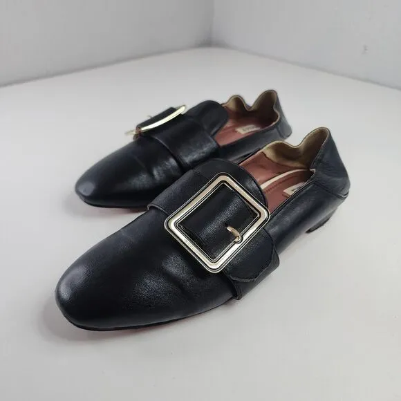 Bally Janelle Loafers US 6 Women's Black Leather Gold Buckle Shoes Italy