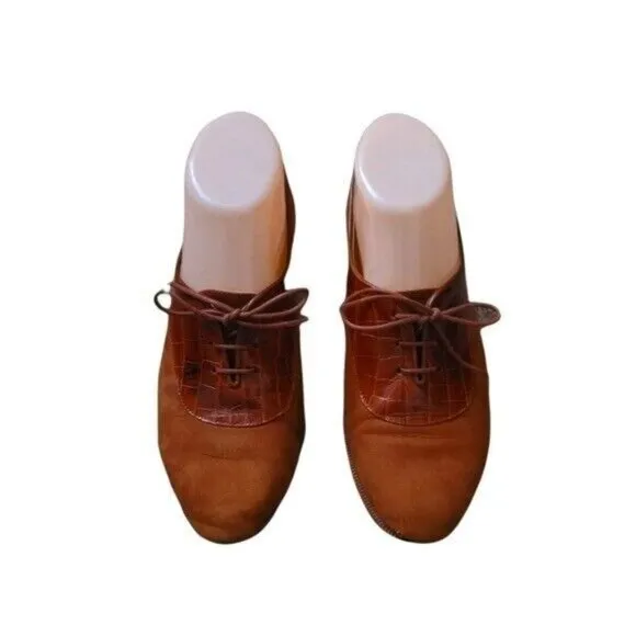 Bally of Switzerland Vintage Sienna Brown Suede and Reptile Oxfords