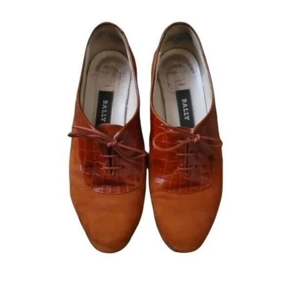 Bally of Switzerland Vintage Sienna Brown Suede and Reptile Oxfords