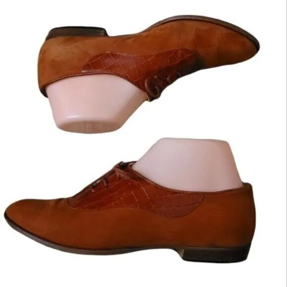Bally of Switzerland Vintage Sienna Brown Suede and Reptile Oxfords