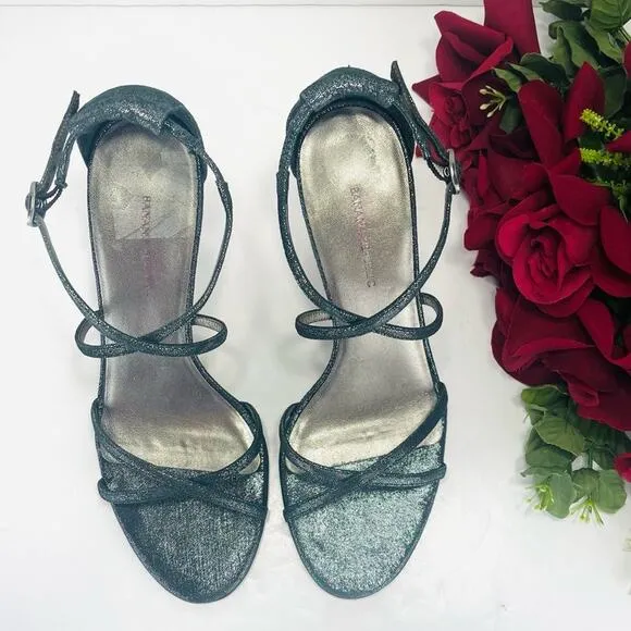 BANANA REPUBLIC SHIMMERY SILVER LEATHER CRISSCROSS STRAPS STILETTO HEEL PUMPS
