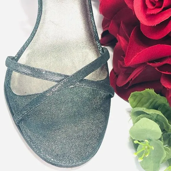 BANANA REPUBLIC SHIMMERY SILVER LEATHER CRISSCROSS STRAPS STILETTO HEEL PUMPS