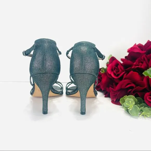 BANANA REPUBLIC SHIMMERY SILVER LEATHER CRISSCROSS STRAPS STILETTO HEEL PUMPS