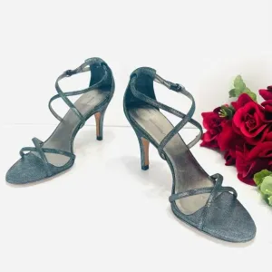 BANANA REPUBLIC SHIMMERY SILVER LEATHER CRISSCROSS STRAPS STILETTO HEEL PUMPS