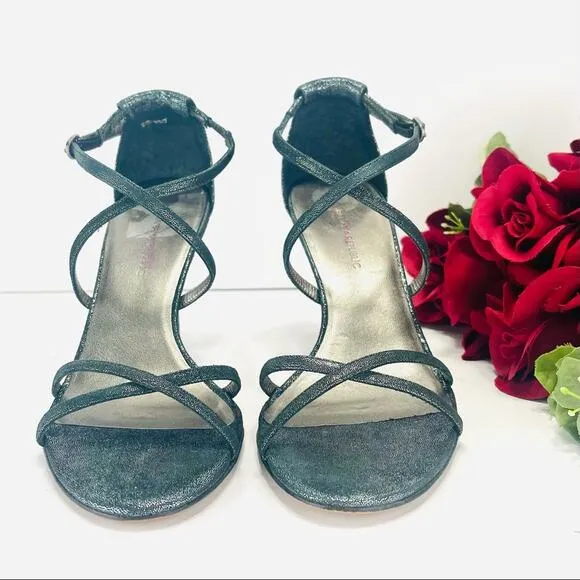 BANANA REPUBLIC SHIMMERY SILVER LEATHER CRISSCROSS STRAPS STILETTO HEEL PUMPS