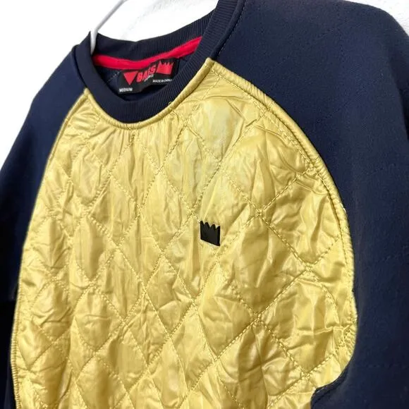 BASS by Ron Bass Sweatshirt Gold Quilted Panel Crewneck Urban Navy M Streetwear