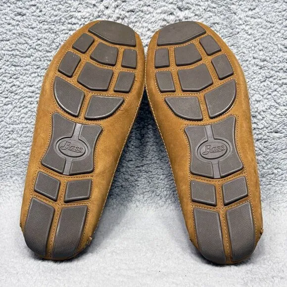 Bass Tuscany Mens Size 12 Slip On Driving Shoes Loafers Brown Leather Moc Toe
