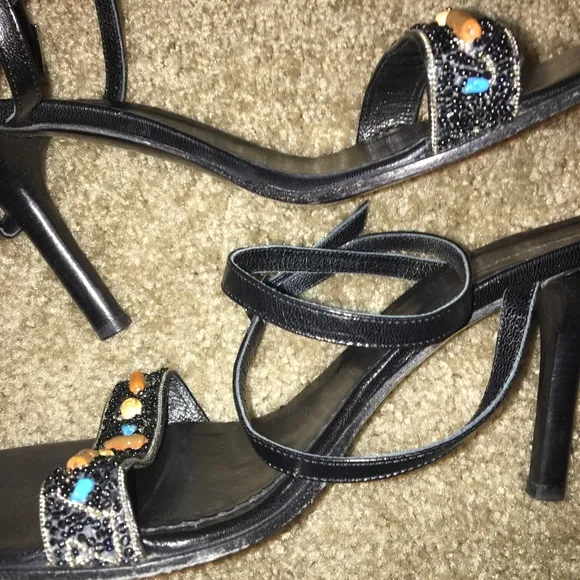 BCBGMaxAzria Jeweled Sandals Black Heels Size 10