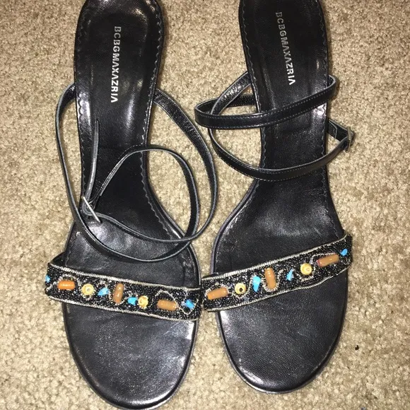 BCBGMaxAzria Jeweled Sandals Black Heels Size 10