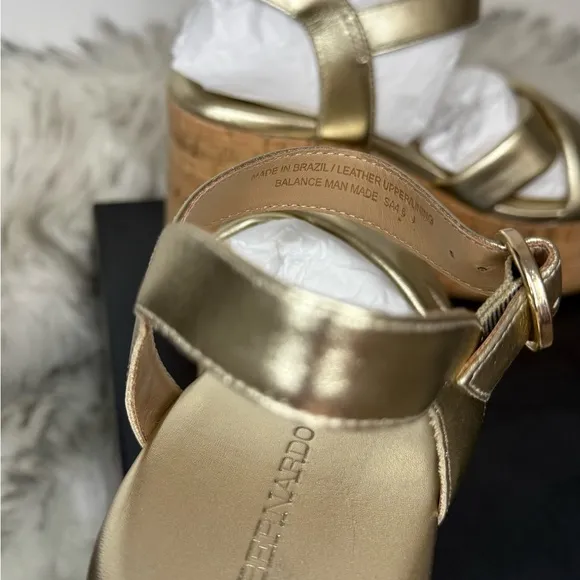 Bernardo NIB Metallic Crisscross Cork Weston Platform Sandals in Champagne