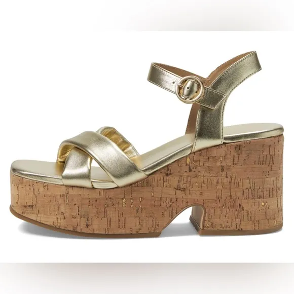 Bernardo NIB Metallic Crisscross Cork Weston Platform Sandals in Champagne