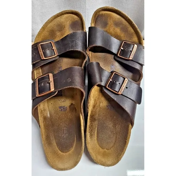 Birkensocks Arizona sandals dark brown men 45/M 12 double straps oiled leather