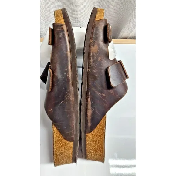 Birkensocks Arizona sandals dark brown men 45/M 12 double straps oiled leather