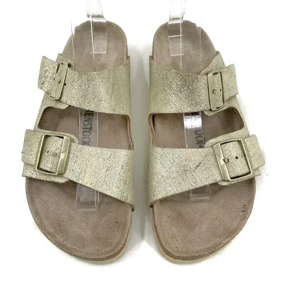 Birkenstock Arizona Sandal Washed Metallic Cream Gold Crackle Neutral Size EU 41