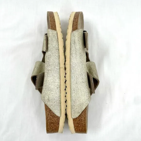 Birkenstock Arizona Sandal Washed Metallic Cream Gold Crackle Neutral Size EU 41
