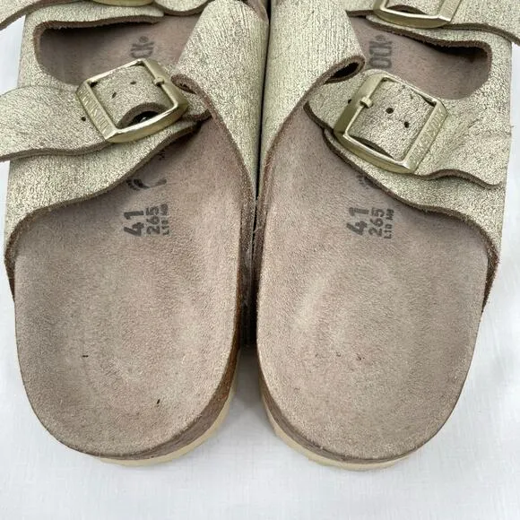 Birkenstock Arizona Sandal Washed Metallic Cream Gold Crackle Neutral Size EU 41