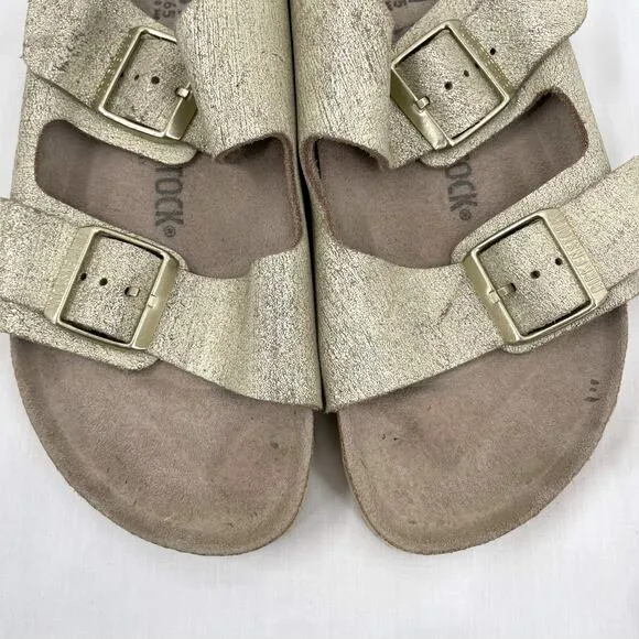 Birkenstock Arizona Sandal Washed Metallic Cream Gold Crackle Neutral Size EU 41
