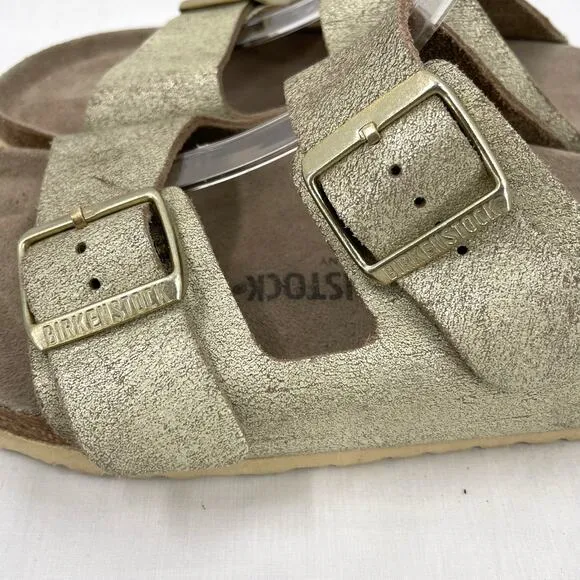 Birkenstock Arizona Sandal Washed Metallic Cream Gold Crackle Neutral Size EU 41