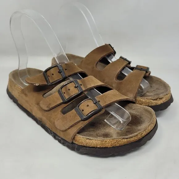 Birkenstock Betula Sandals Womens EU40 US9.5 Brown Nubuck Triple Straps Buckles
