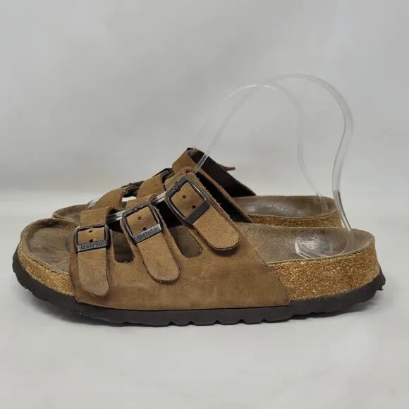 Birkenstock Betula Sandals Womens EU40 US9.5 Brown Nubuck Triple Straps Buckles