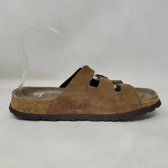 Birkenstock Betula Sandals Womens EU40 US9.5 Brown Nubuck Triple Straps Buckles