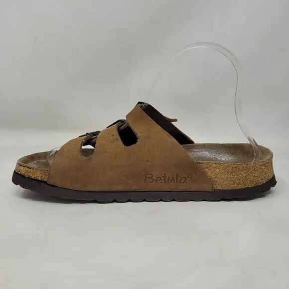 Birkenstock Betula Sandals Womens EU40 US9.5 Brown Nubuck Triple Straps Buckles
