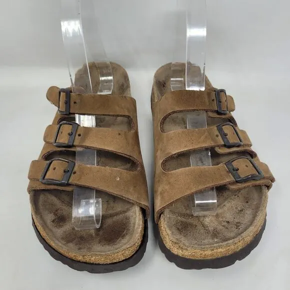 Birkenstock Betula Sandals Womens EU40 US9.5 Brown Nubuck Triple Straps Buckles