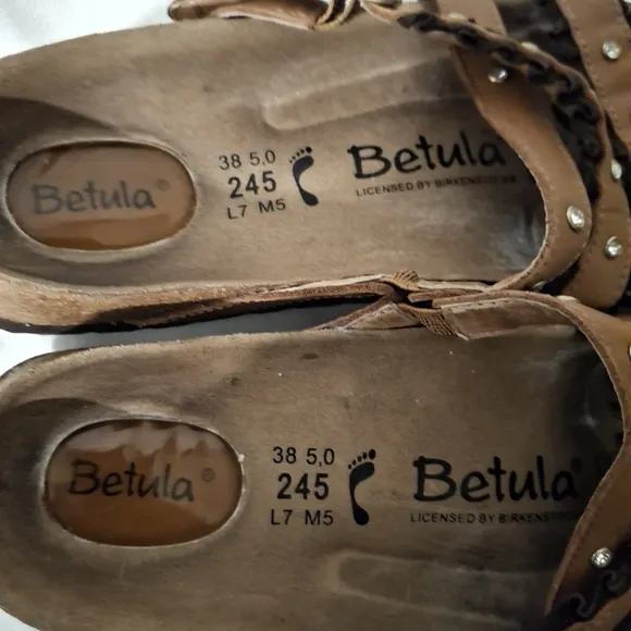 Birkenstock Betula Women's Brown Leather Sandals with Studded Ruffled Straps
